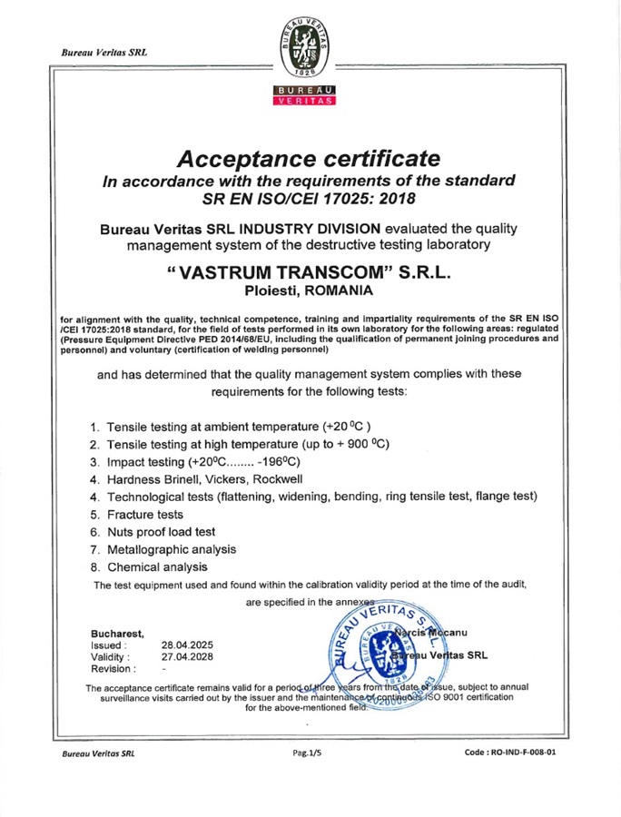 SR EN ISO 17025 – LABORATOR DT