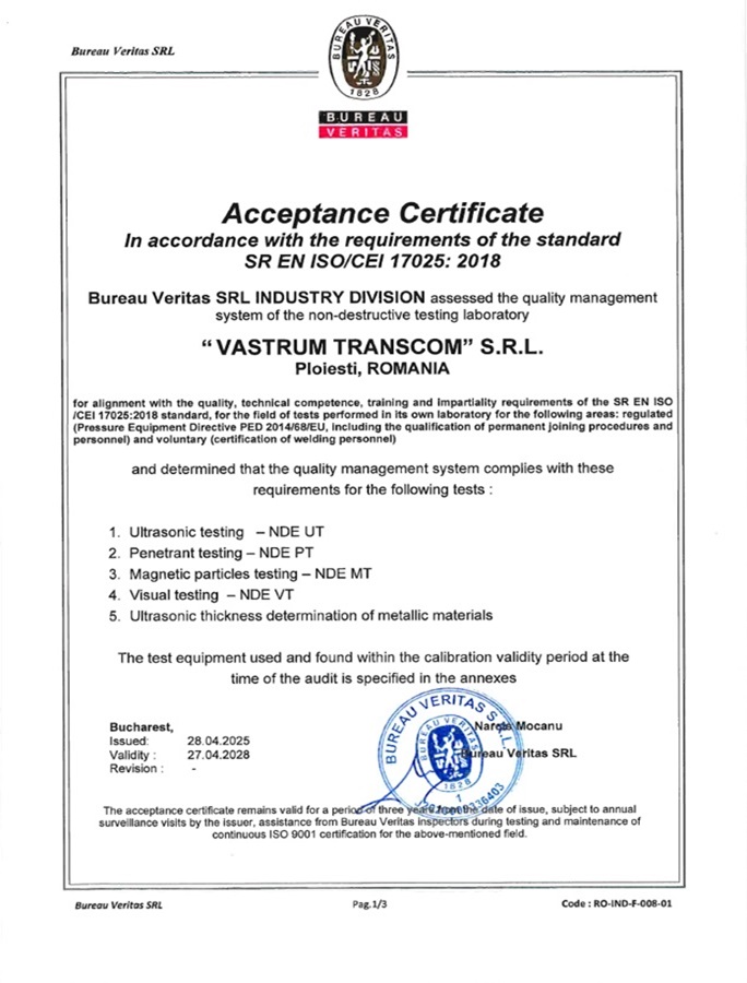 SR EN ISO 17025 – LABORATOR NDE